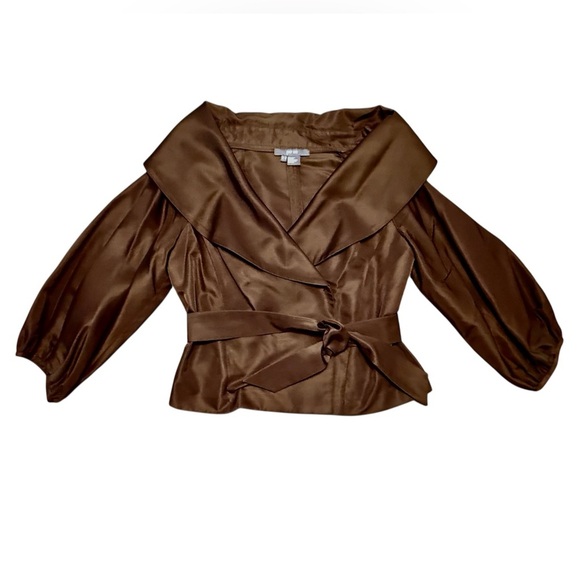 Per Se Tops - Per Se by Carlisle Chocolate Brown 100% Silk Wrap Blouse Size 10/Medium
